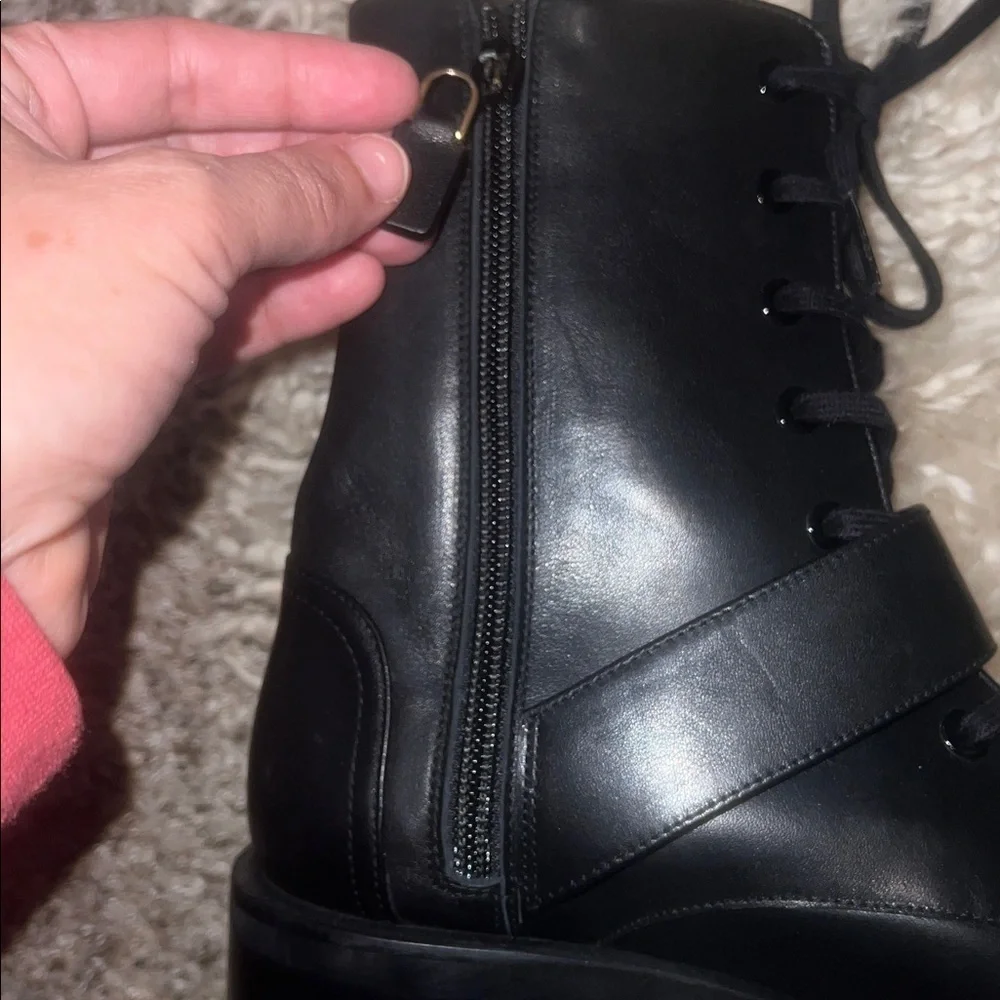 Stuart Weitzman Pearlring Leather Ankle Combat Bootie Black